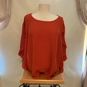 Burnt orange Shein ruffled 3/4 length sleeve blouse. NEW!